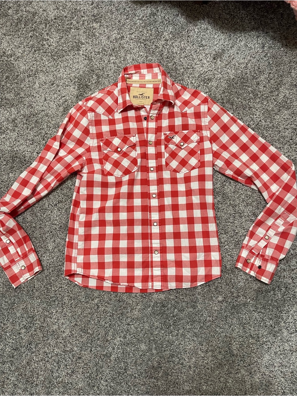 Hollister Red & White Gingham Button-Up Shirt